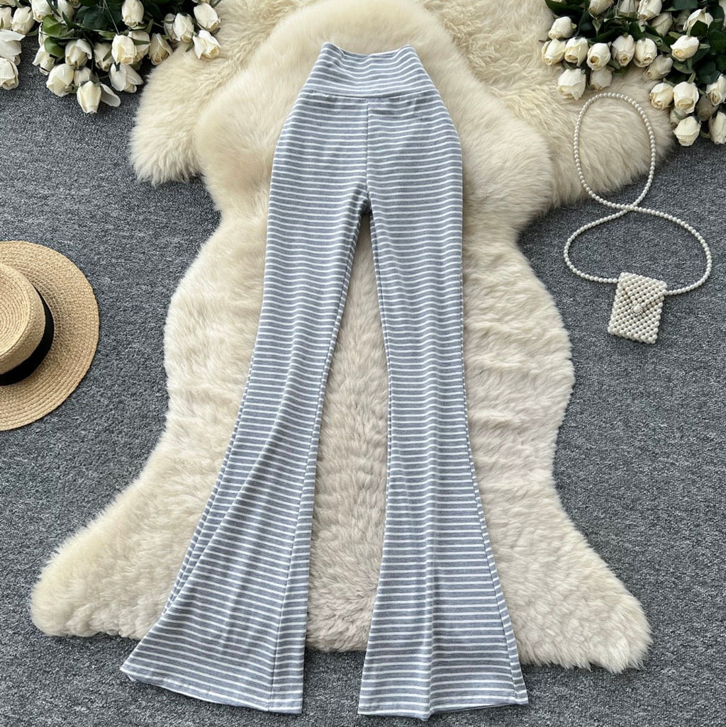 Striped Print Stretchy Casual Pants
