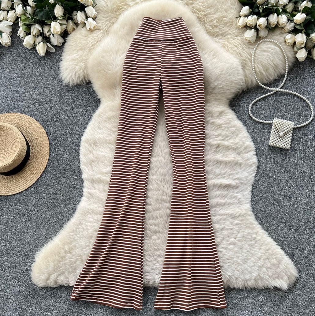 Striped Print Stretchy Casual Pants