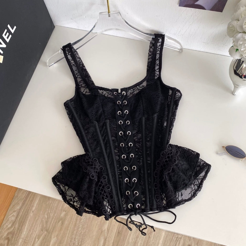 Sexy Black Lace Fishbone Camisole