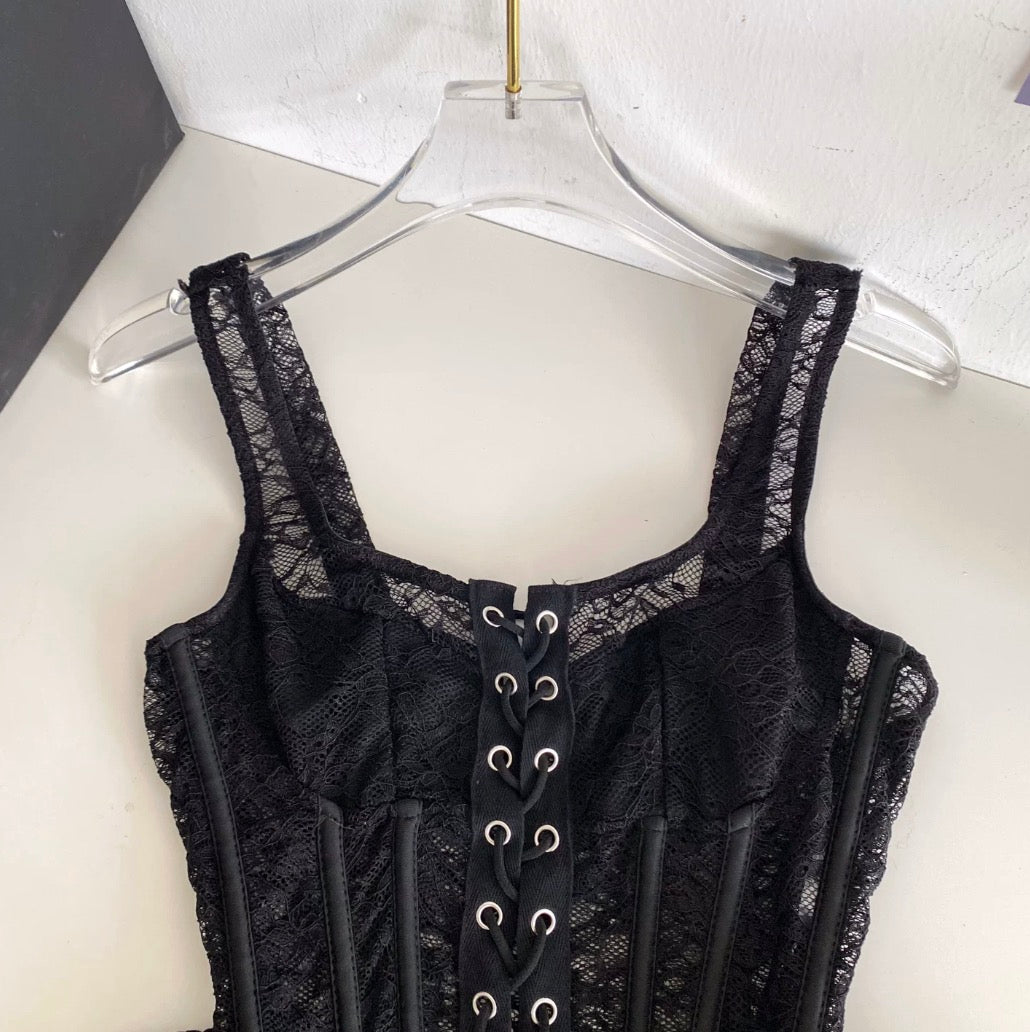 Sexy Black Lace Fishbone Camisole