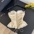 Apricot Lace Patchwork Bustier Top