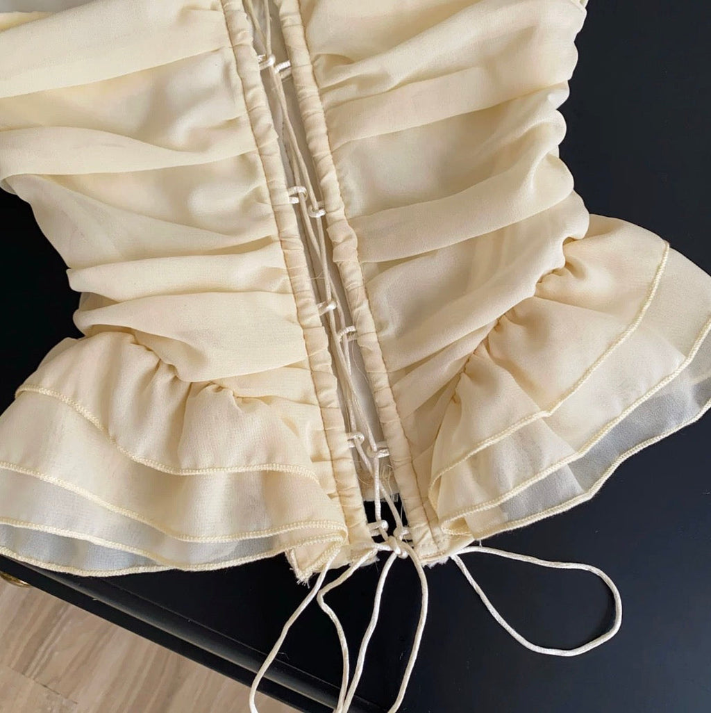 Apricot Lace Patchwork Bustier Top