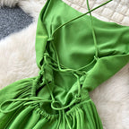 Backless Grass Green Slip Dress