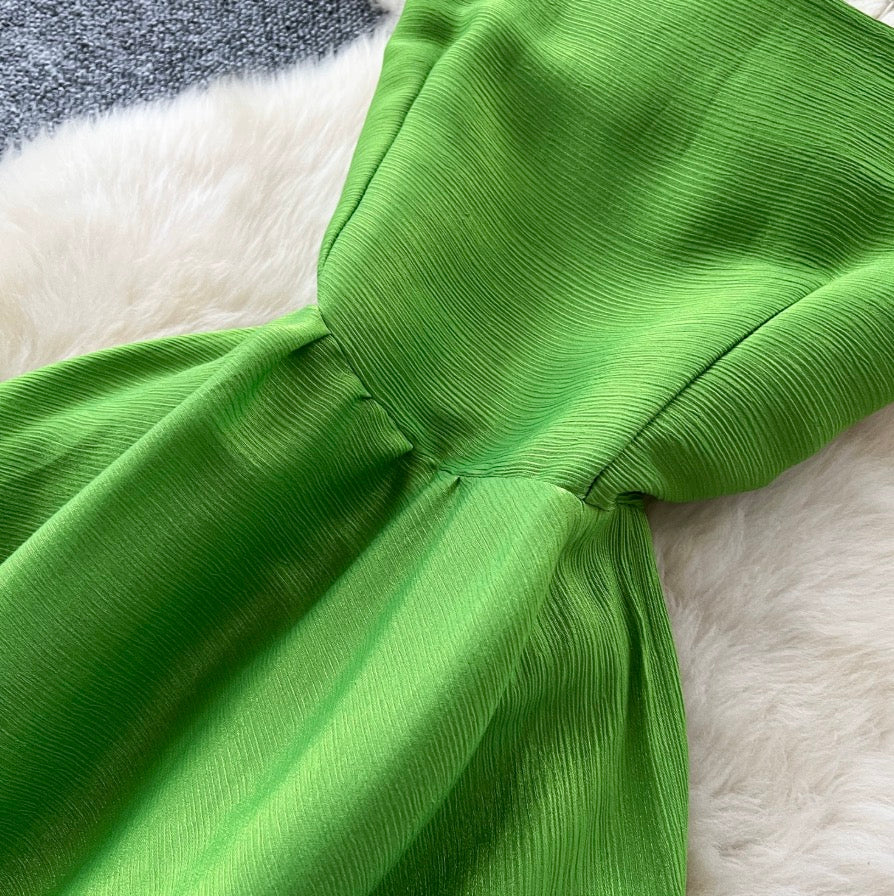 Backless Grass Green Slip Dress