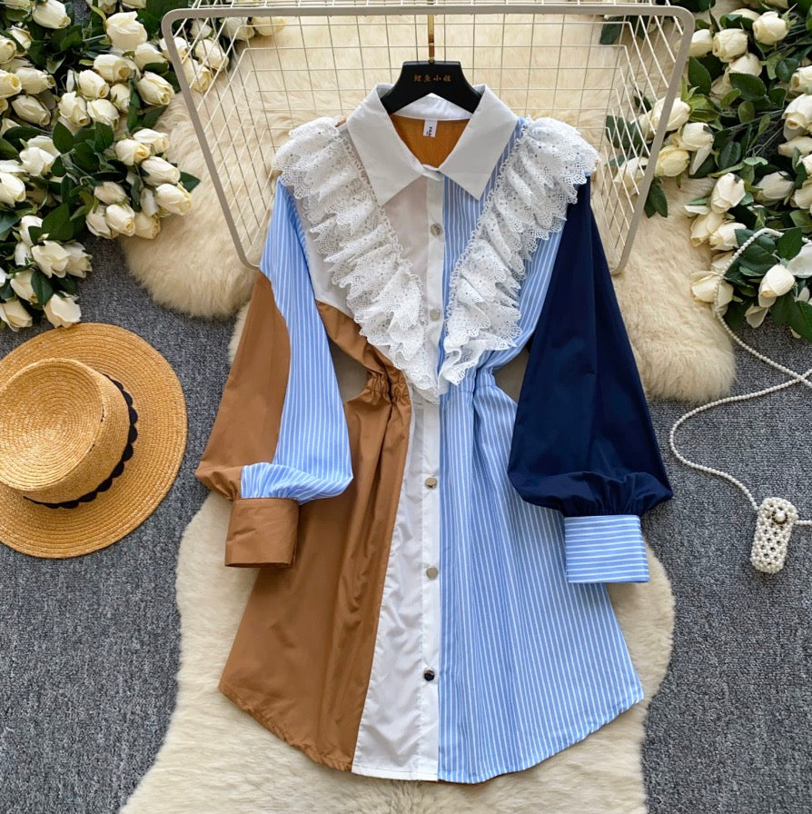 Vintage Faux Two-pieces Patchwork Dress