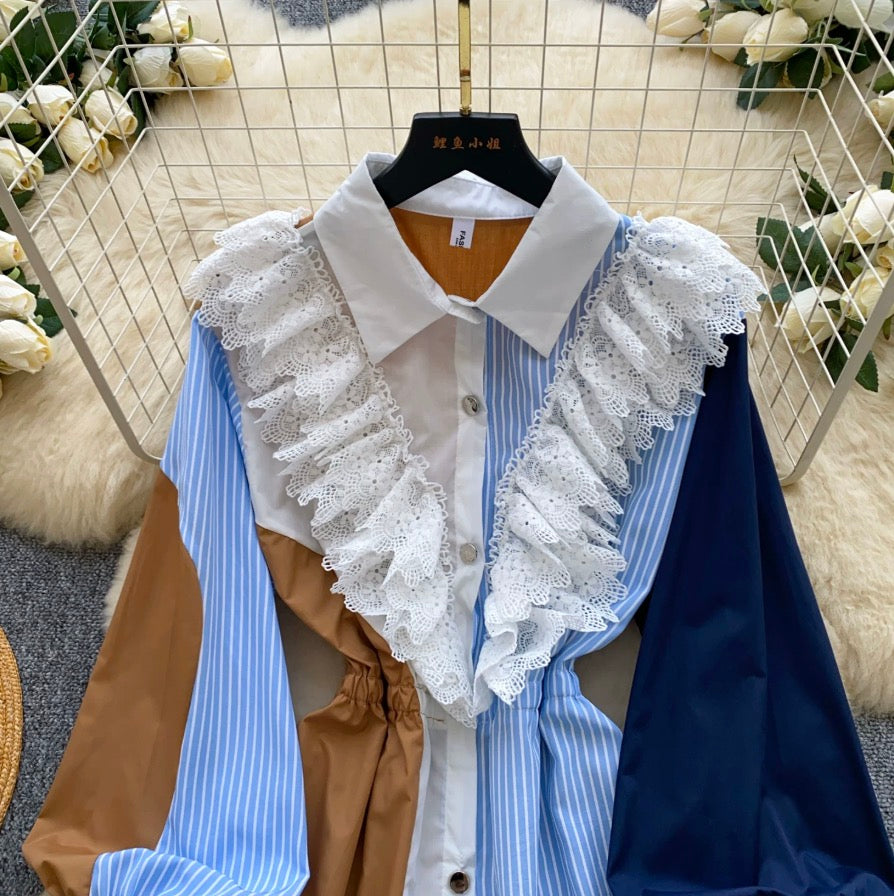Vintage Faux Two-pieces Patchwork Dress