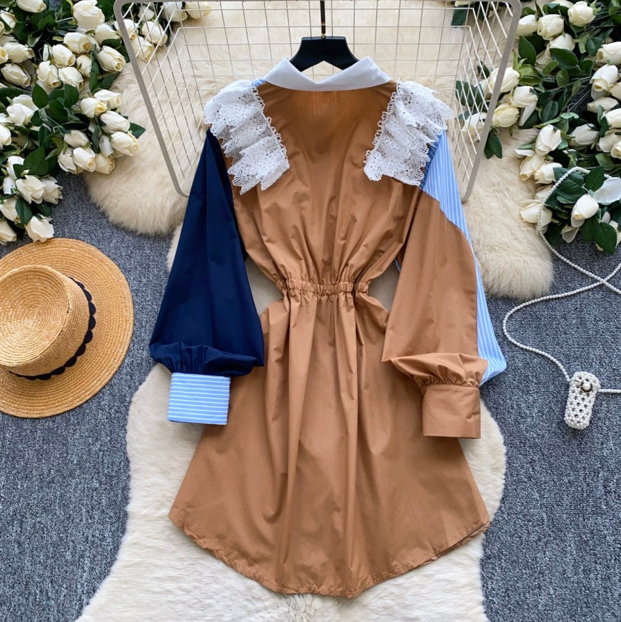 Vintage Faux Two-pieces Patchwork Dress