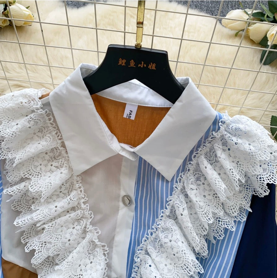 Vintage Faux Two-pieces Patchwork Dress