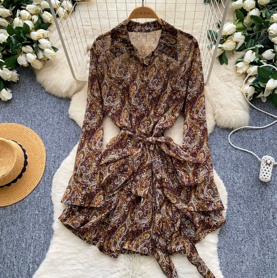 Niche Floral Print Shirt Dress