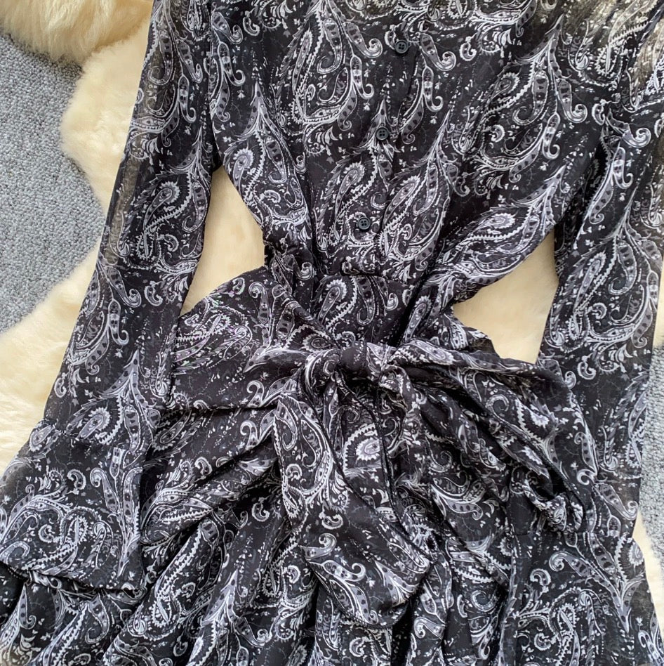 Niche Floral Print Shirt Dress