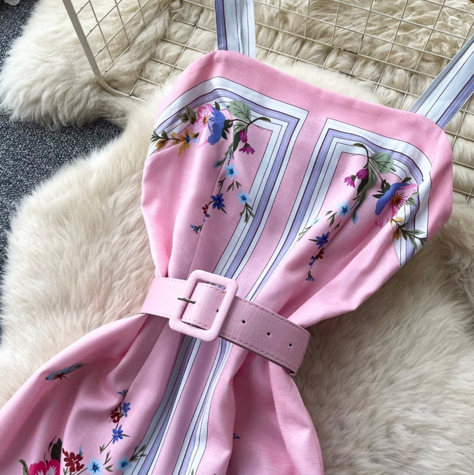 Sweetie Floral Print Vest Dress