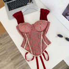 Vintage Plaid Lace Patchwork Camisole