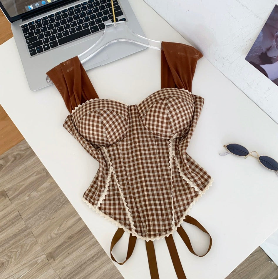 Vintage Plaid Lace Patchwork Camisole