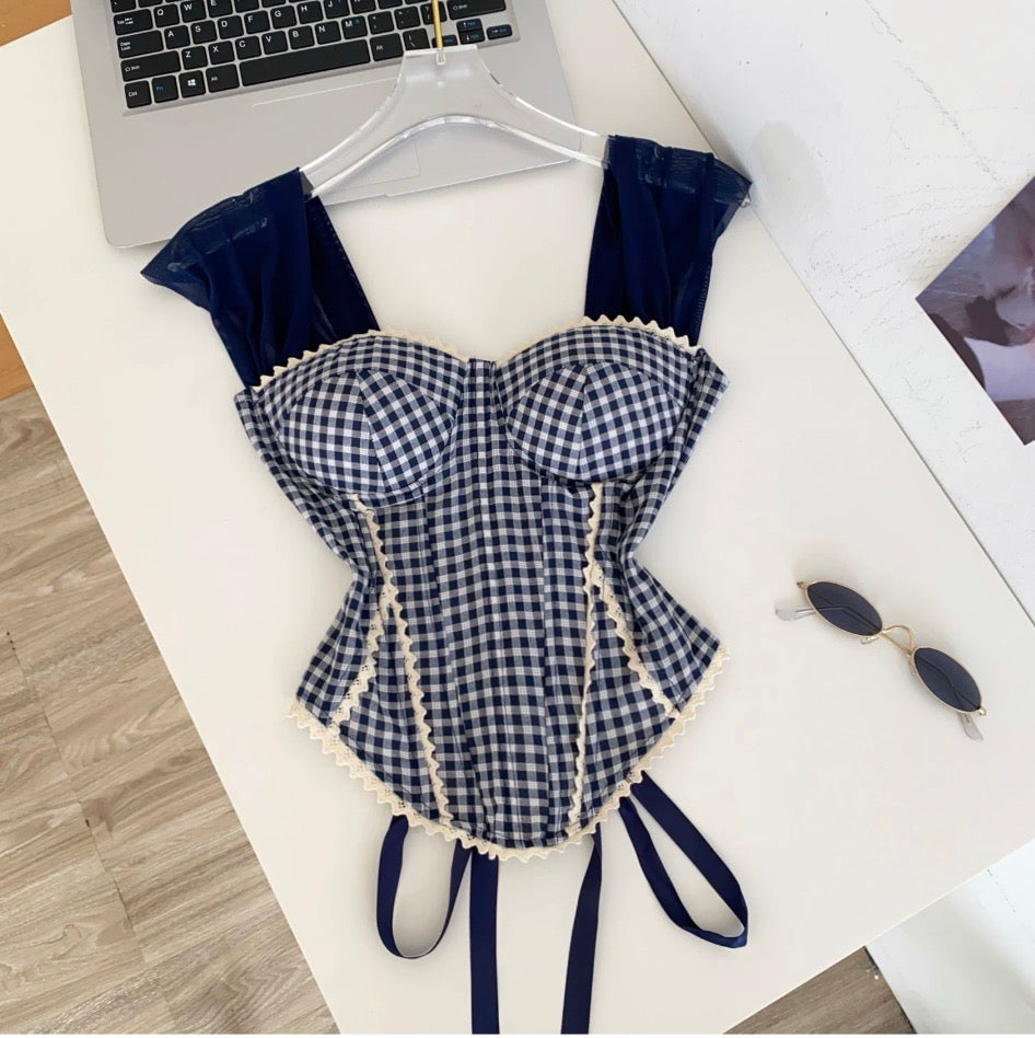 Vintage Plaid Lace Patchwork Camisole