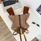 Vintage Plaid Lace Patchwork Camisole