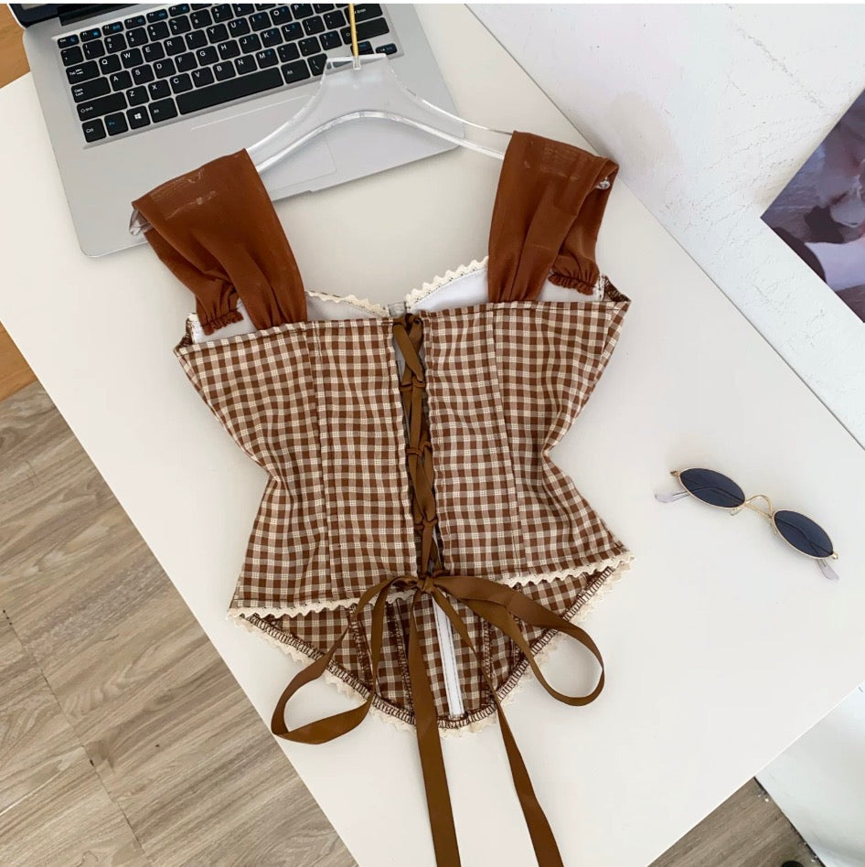 Vintage Plaid Lace Patchwork Camisole