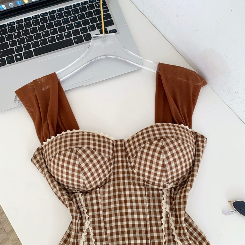 Vintage Plaid Lace Patchwork Camisole