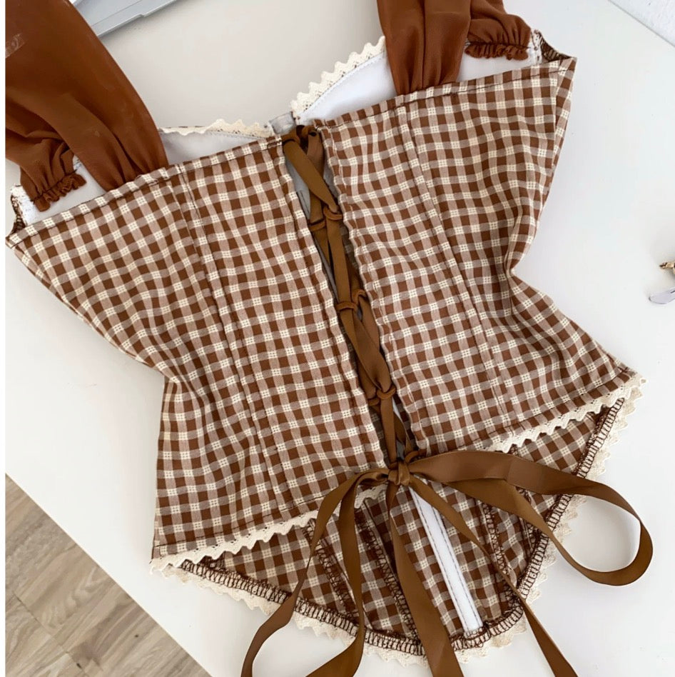 Vintage Plaid Lace Patchwork Camisole