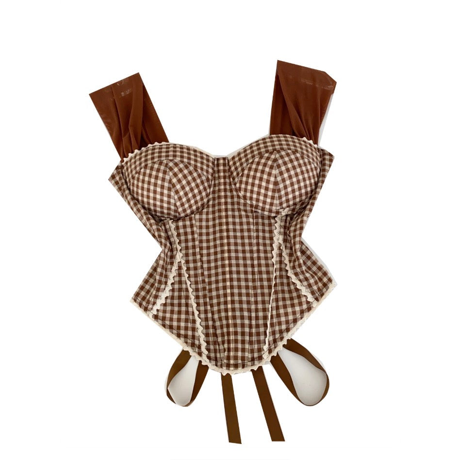 Vintage Plaid Lace Patchwork Camisole