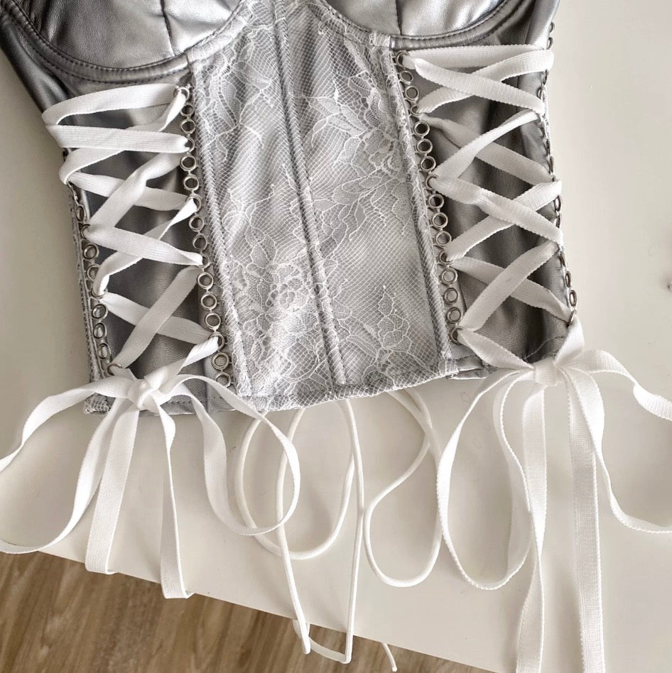 Sexy Silver Lace-up Bustier