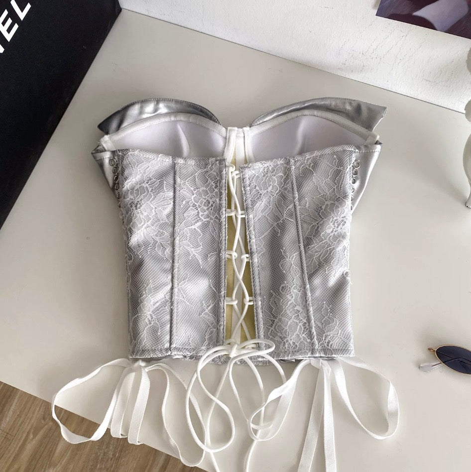 Sexy Silver Lace-up Bustier