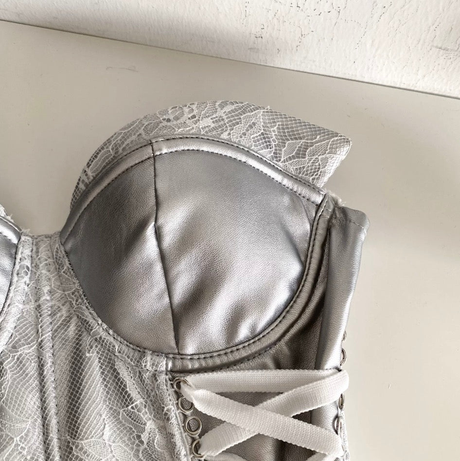 Sexy Silver Lace-up Bustier