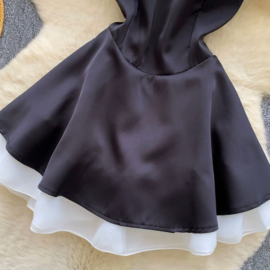Color Blocking Puffy Slip Dress