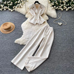 Vest Jacket & Wide-leg Trousers 2Pcs