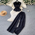 Vest Jacket & Wide-leg Trousers 2Pcs