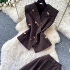 Vest Jacket & Wide-leg Trousers 2Pcs