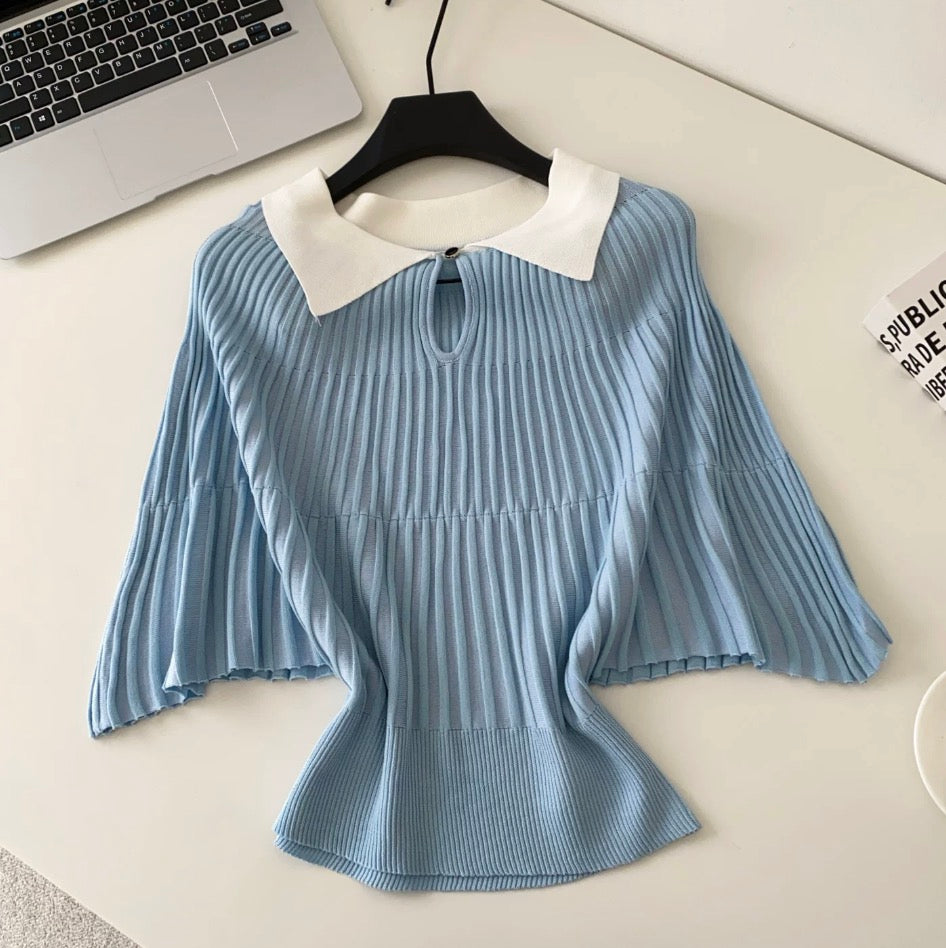 Color-blocking Lapeled Knitwear