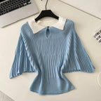 Color-blocking Lapeled Knitwear
