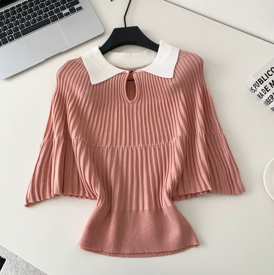Color-blocking Lapeled Knitwear