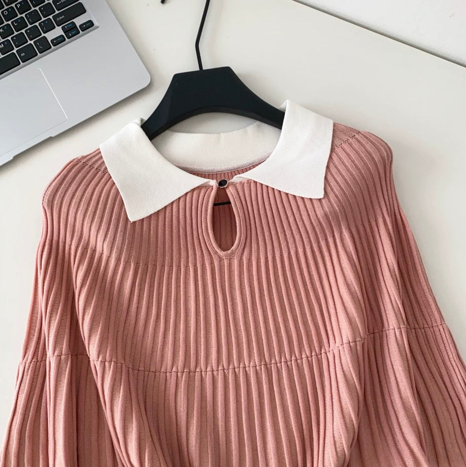 Color-blocking Lapeled Knitwear