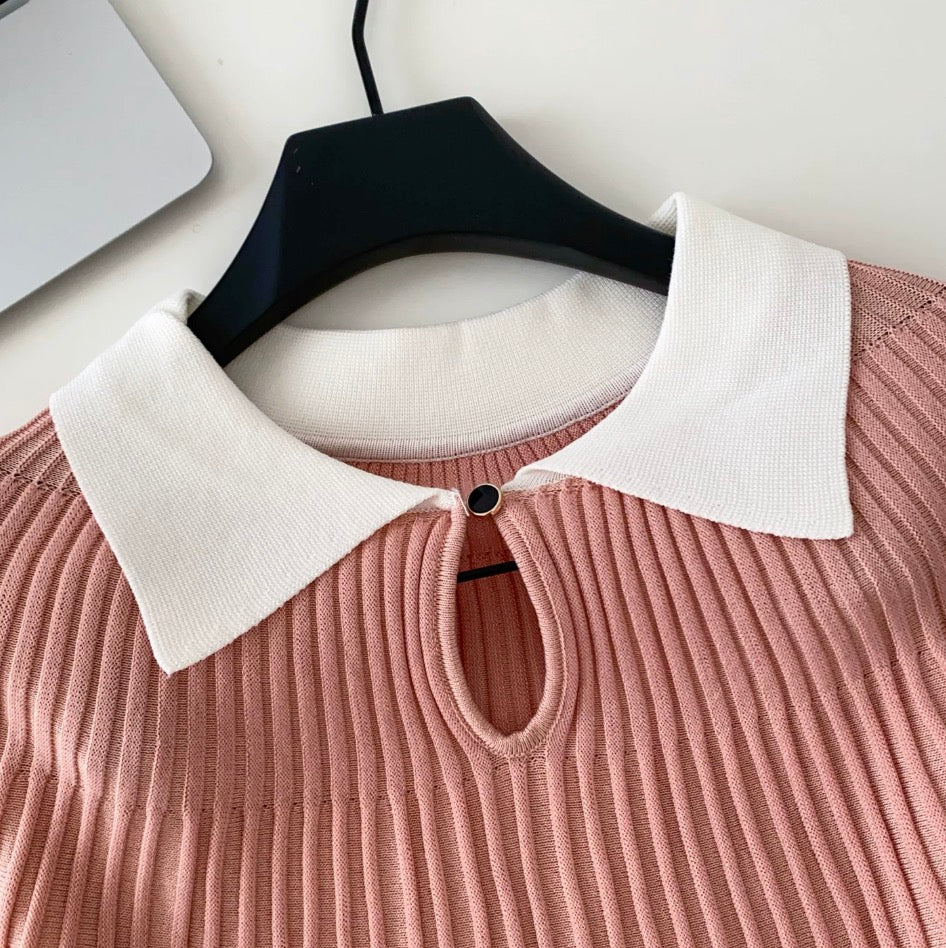 Color-blocking Lapeled Knitwear