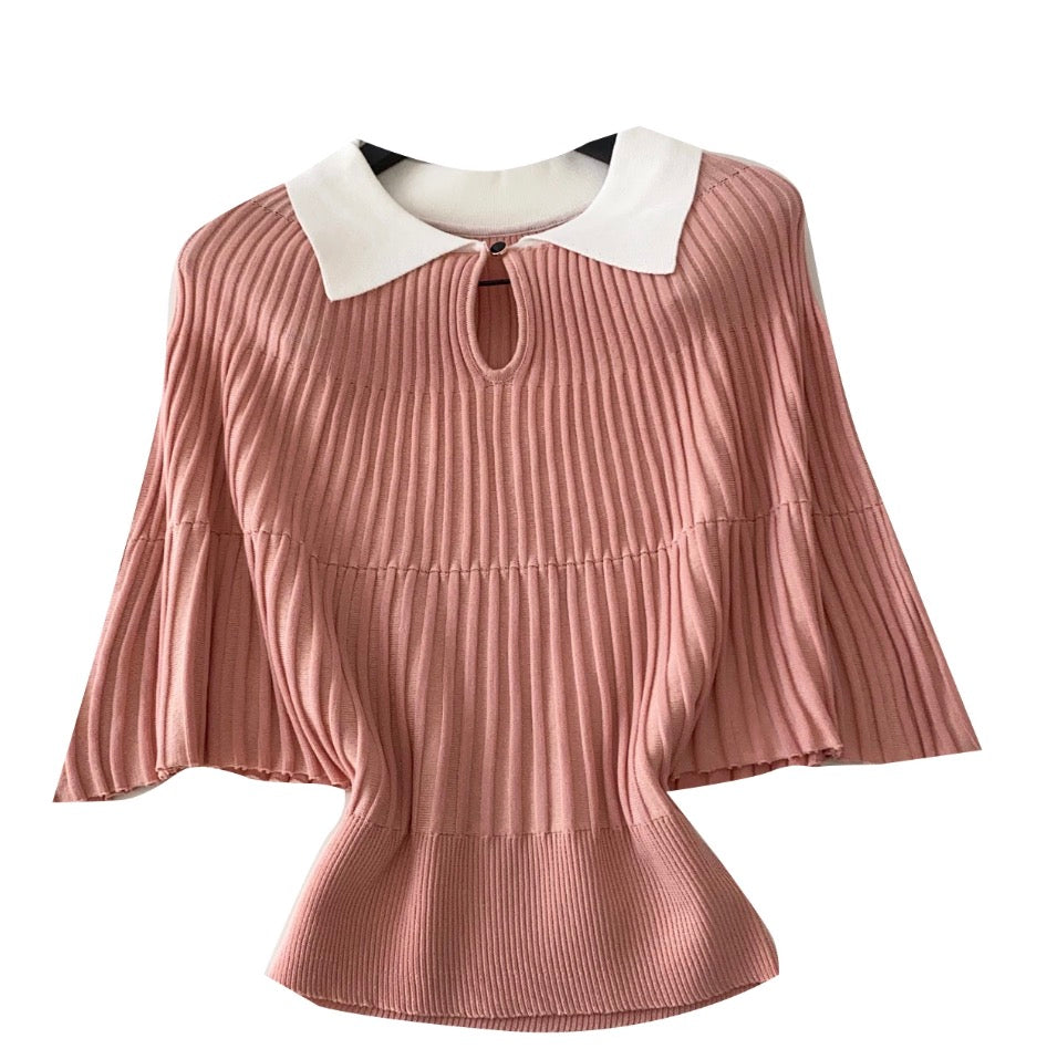 Color-blocking Lapeled Knitwear