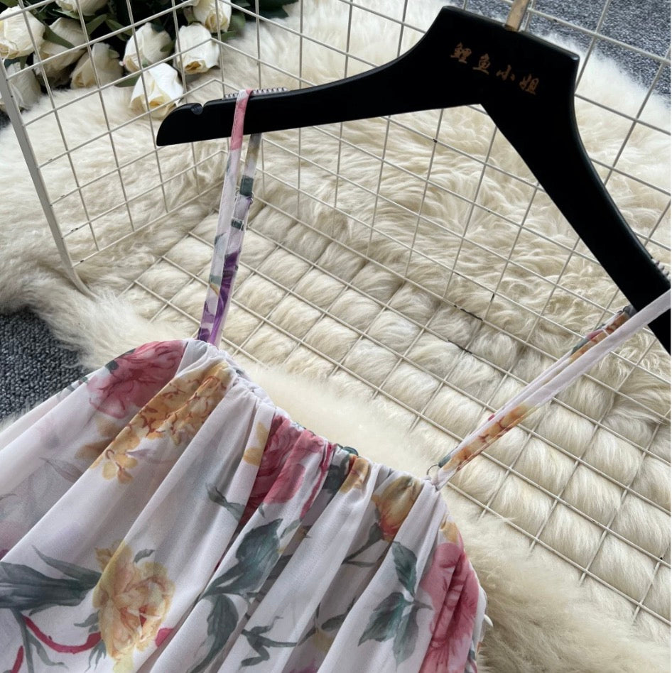Asymmetric Floral Camisole & Skirt 2Pcs