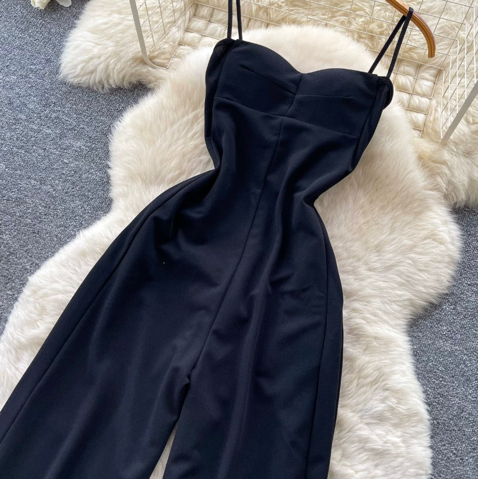 Simple Design Padded Black Slip Jumpsuit
