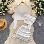 Cardigan & Bustier & Skirts White 3Pcs
