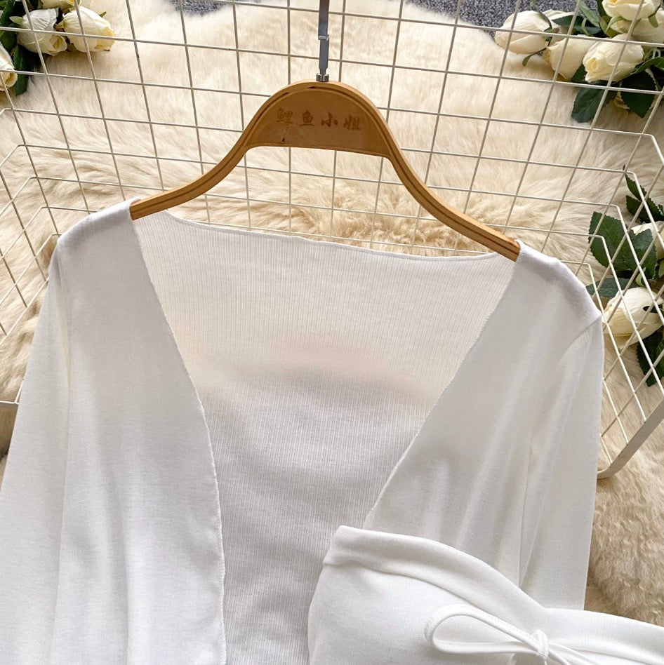 Cardigan & Bustier & Skirts White 3Pcs