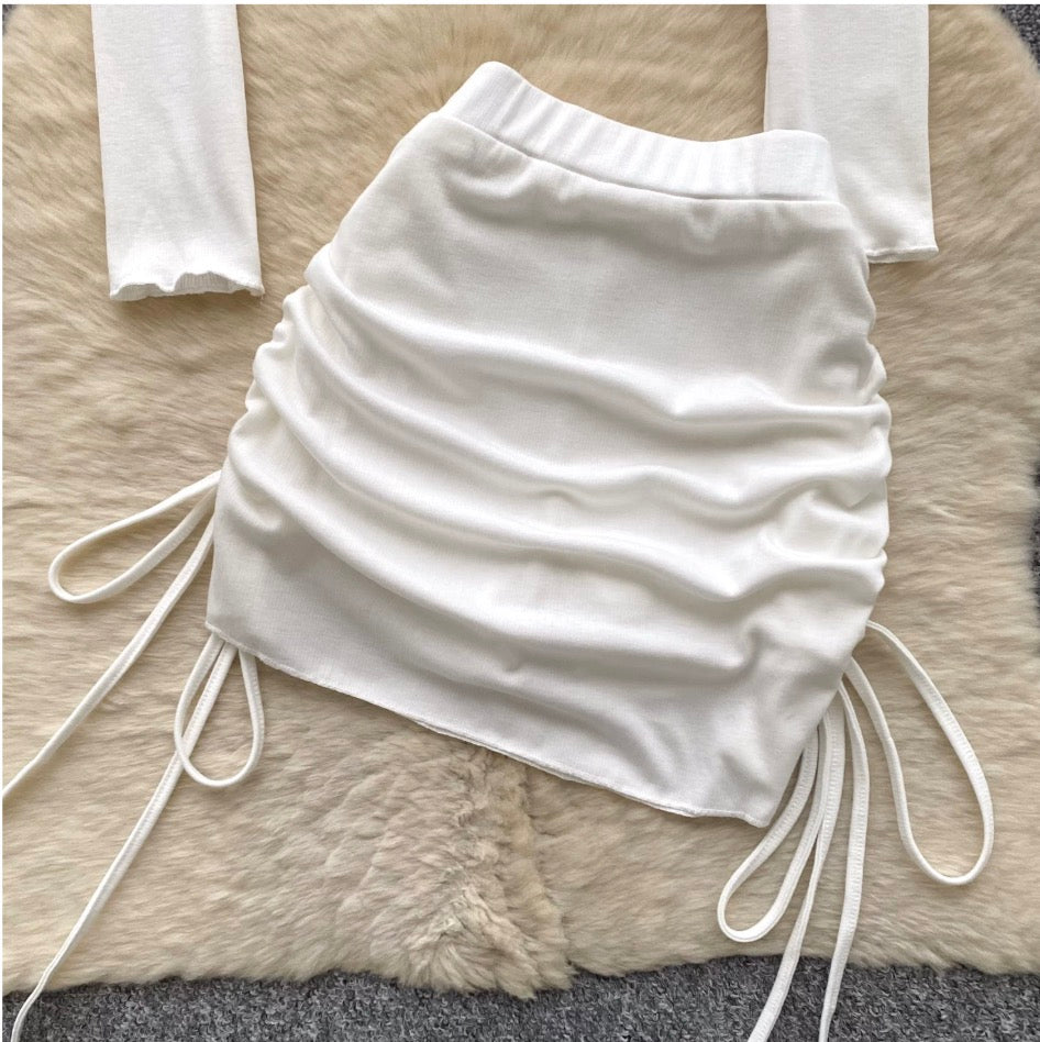 Cardigan & Bustier & Skirts White 3Pcs