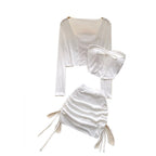 Cardigan & Bustier & Skirts White 3Pcs