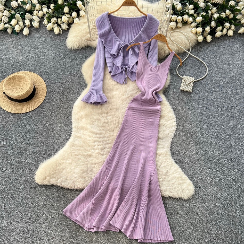 Cardigan & Slip Dress Simple 2Pcs
