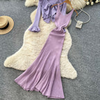 Cardigan & Slip Dress Simple 2Pcs