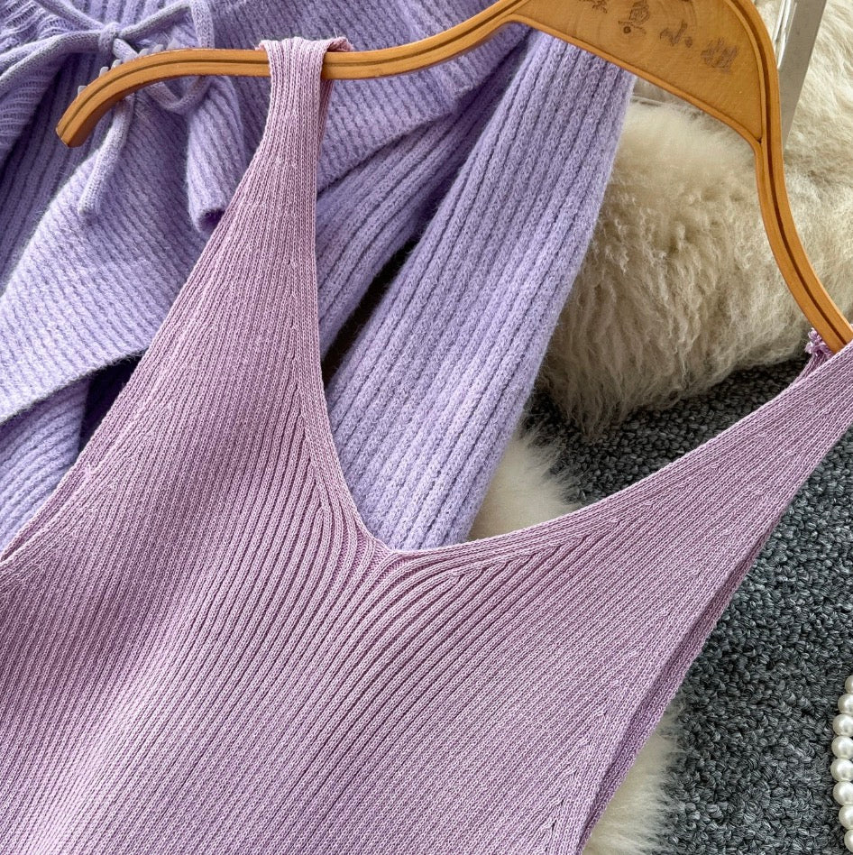 Cardigan & Slip Dress Simple 2Pcs