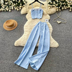 Vintage Camisole & Wide-leg Trousers 2Pcs