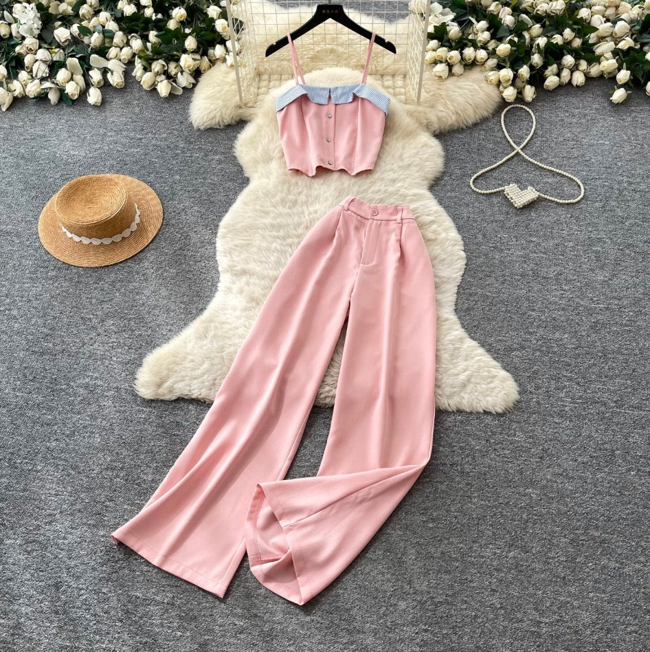 Vintage Camisole & Wide-leg Trousers 2Pcs