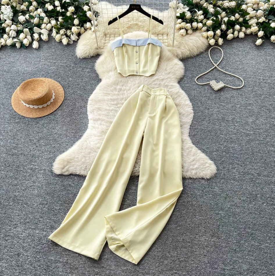 Vintage Camisole & Wide-leg Trousers 2Pcs