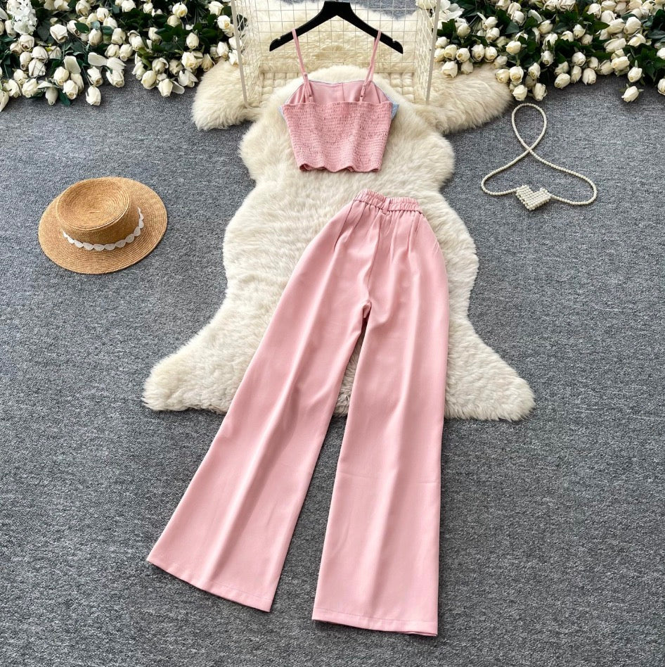 Vintage Camisole & Wide-leg Trousers 2Pcs