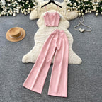 Vintage Camisole & Wide-leg Trousers 2Pcs